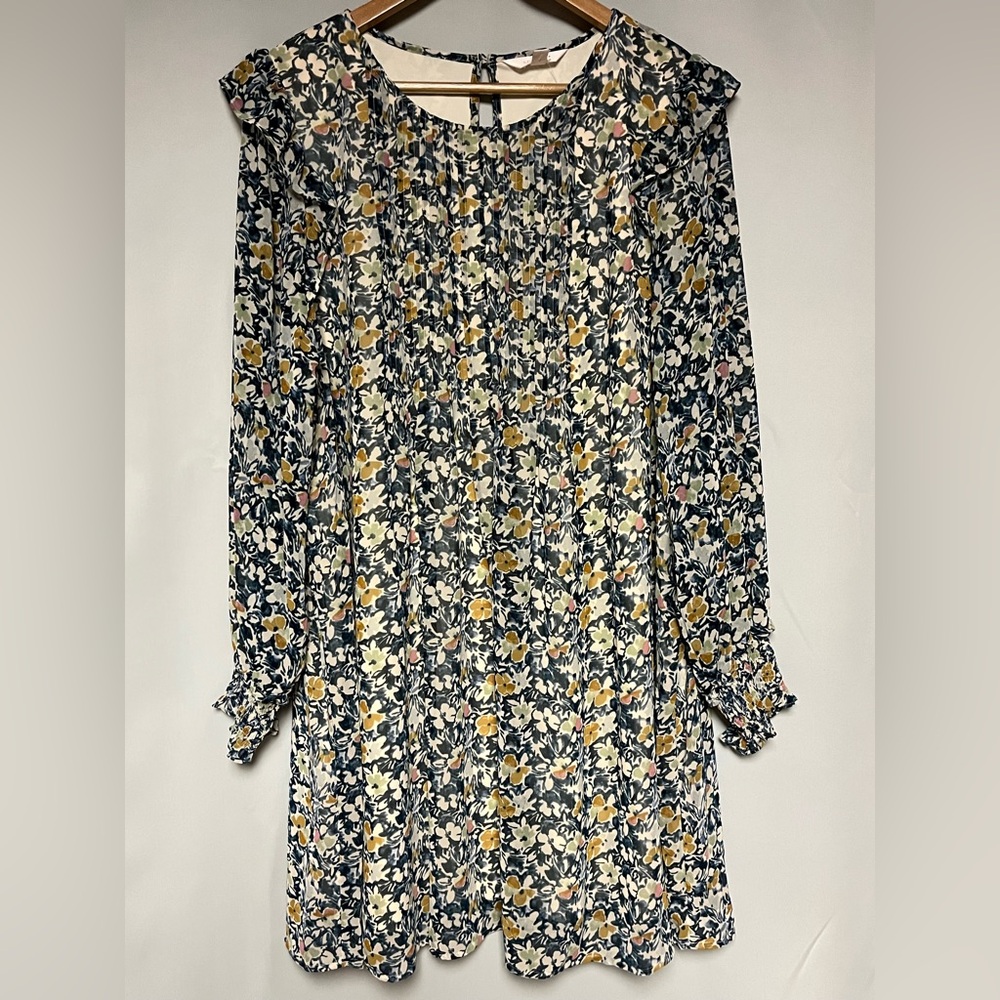 LC Lauren Conrad Navy Floral Long Sleeve Dress